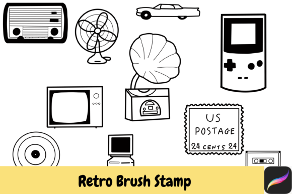 Retro Procreate Brush Stamps for iPad Art